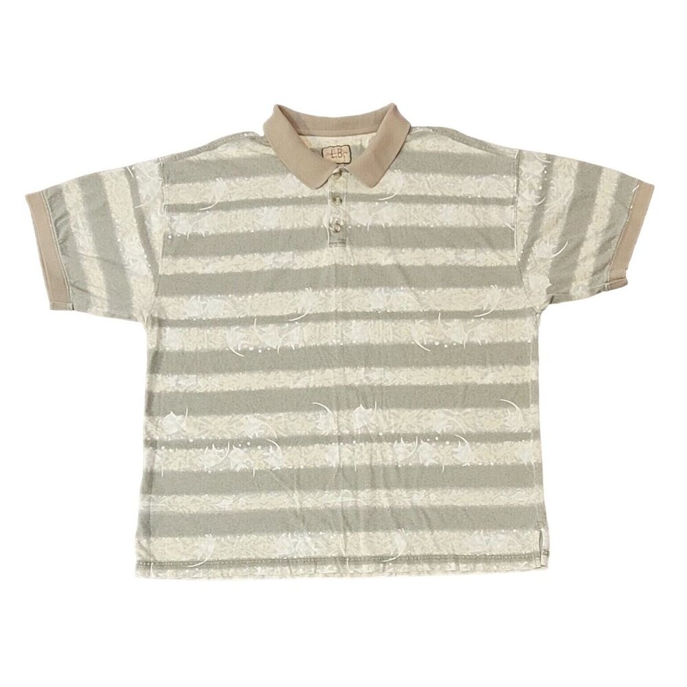 L.B. Brown Tan Striped Short Sleeve Golf  Polo Shirt Mens Size XXL Vintage USA